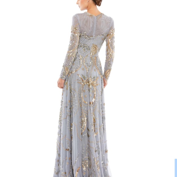 Mac Duggal LONG SLEEVE EMBELLISHED ILLUSION EVENING GOWN in Silver - Picture 3 of 7